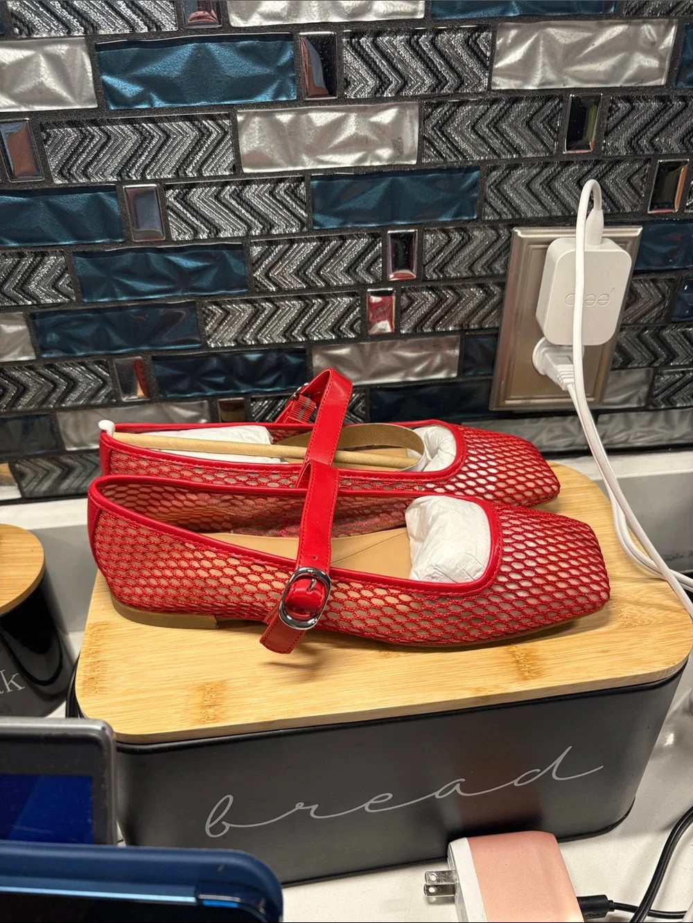 INC International Concepts Red Mesh Mary Jane Flats with Buckle Strap
